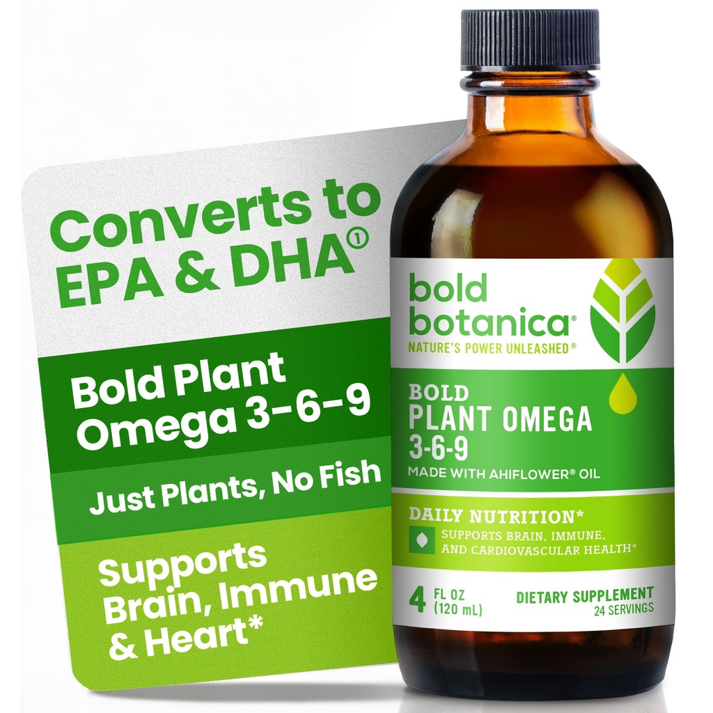 대담한 Botanica 식물 Omega 3-6-9, Ahiflower 기름과 더불어, Vegan 오메가 3, 뇌 & 면역성 건강을 위한 완전한 식물 기초를 두는 오메가, Flax, 물고기 자유로운, 중대한 맛, 설탕 자유로운, 비 GMO, 액체 4개 oz
