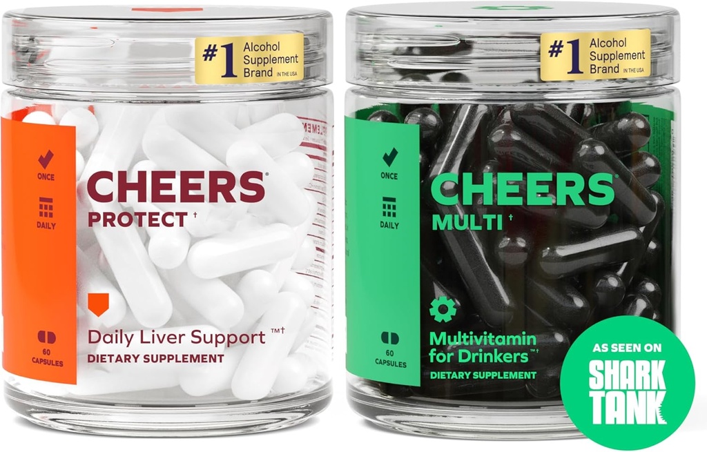 Cheers Daily Combo | Protect + Multi | 매일 음료를 위한 보조제가 지원되는 Liver Health & Replenish Lost Vitamin | 30 복용량 각 | Choline, Betaine, Niacin, B-Vitamins, L-Cysteine, DHM