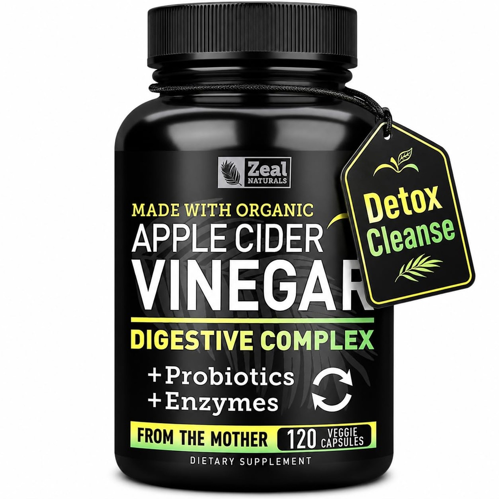 유기 애플 아이더 Vinegar 캡슐 + 소화 효소 & Probiotics (1500mg | 120 캡슐) Gut 건강, 면역 지원, 소화 및 해독 Cleanse를 위한 익지않는 애플 아이더 Vinegar 알약 & 섬유 보충교재