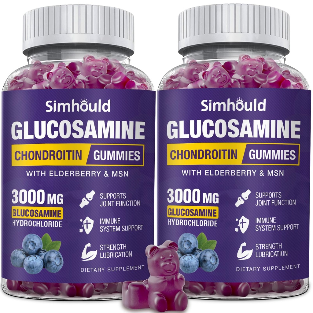 2 팩 Glucosamine Chondroitin Gummies - 3000MG 여분 힘 합동 지원은 MSM & Elderberry의 융통성, 성인, 남자 & 여자를 위한 산화 방지제 면역성이 있는 지원 거미를 가진 보충교재를 지원합니다