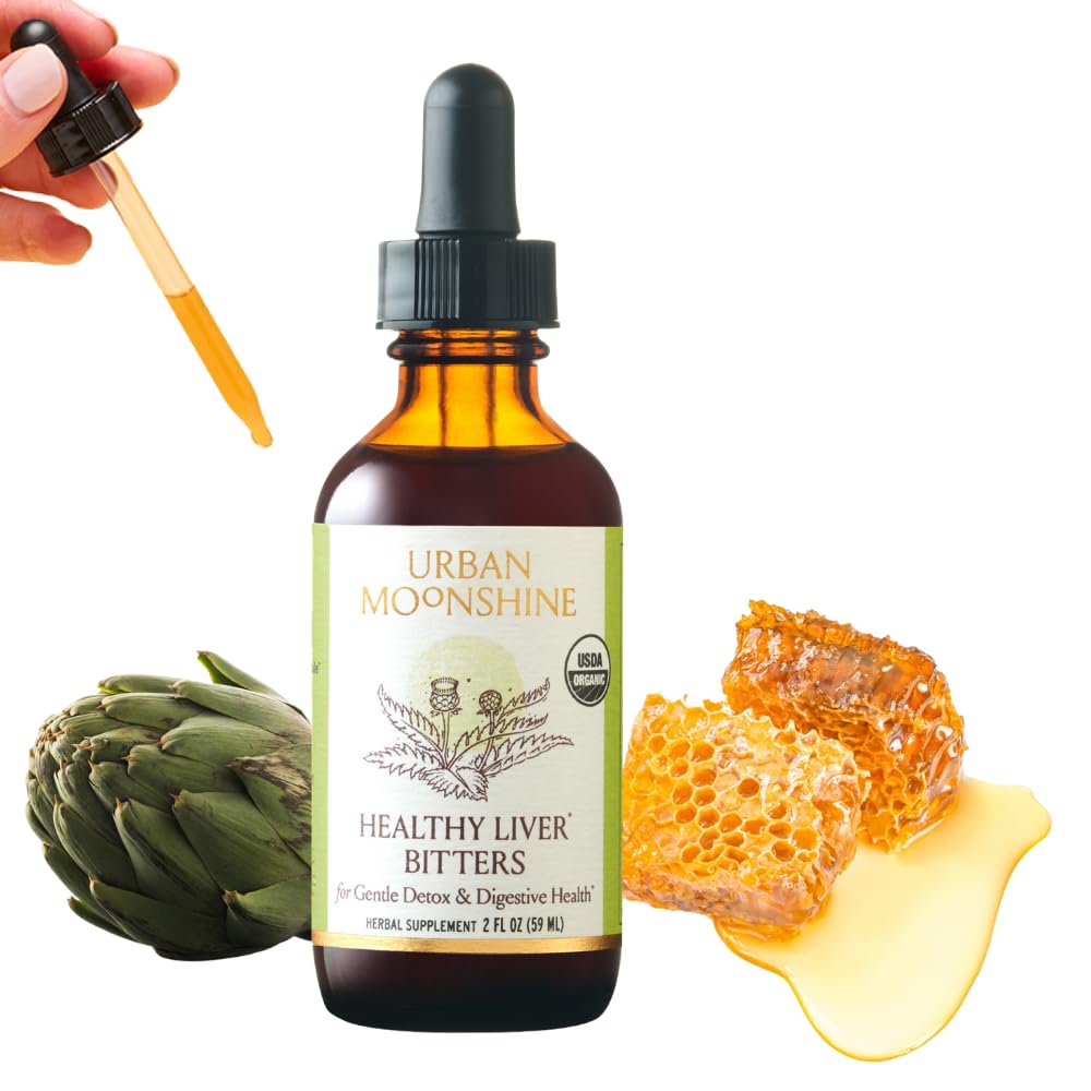 Urban Moonshine Healthy Liver Bitters - Liver 지원 - Detox - Bile Production - Gut Health - Artichoke - Dandelion - Gentle Detox * -Organic - 2 Fl Oz
