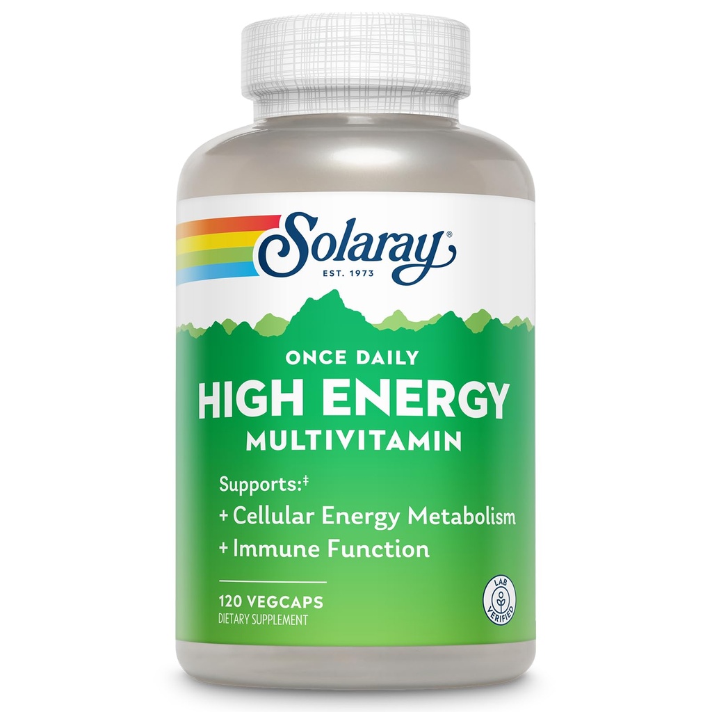 SOLARAY 여성과 남성을 위한 매일 고에너지 Multivitamin - 에너지 보충교재 - 면역 지원 w/Vitamin C, A, D 및 E, 비타민 B Complex, 추적 무기물, 60 일 보장, 120 봉사, 120 VegCaps
