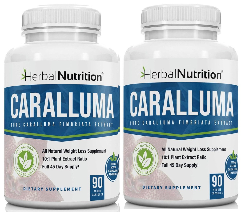 초본 영양 Caralluma Fimbriata 180 캡슐 2 병 팩 최대 힘 10:1 추출물 비율 1200mg All-Natural Diet, 에너지, 내구시간 및 무게 관리 보충교재
