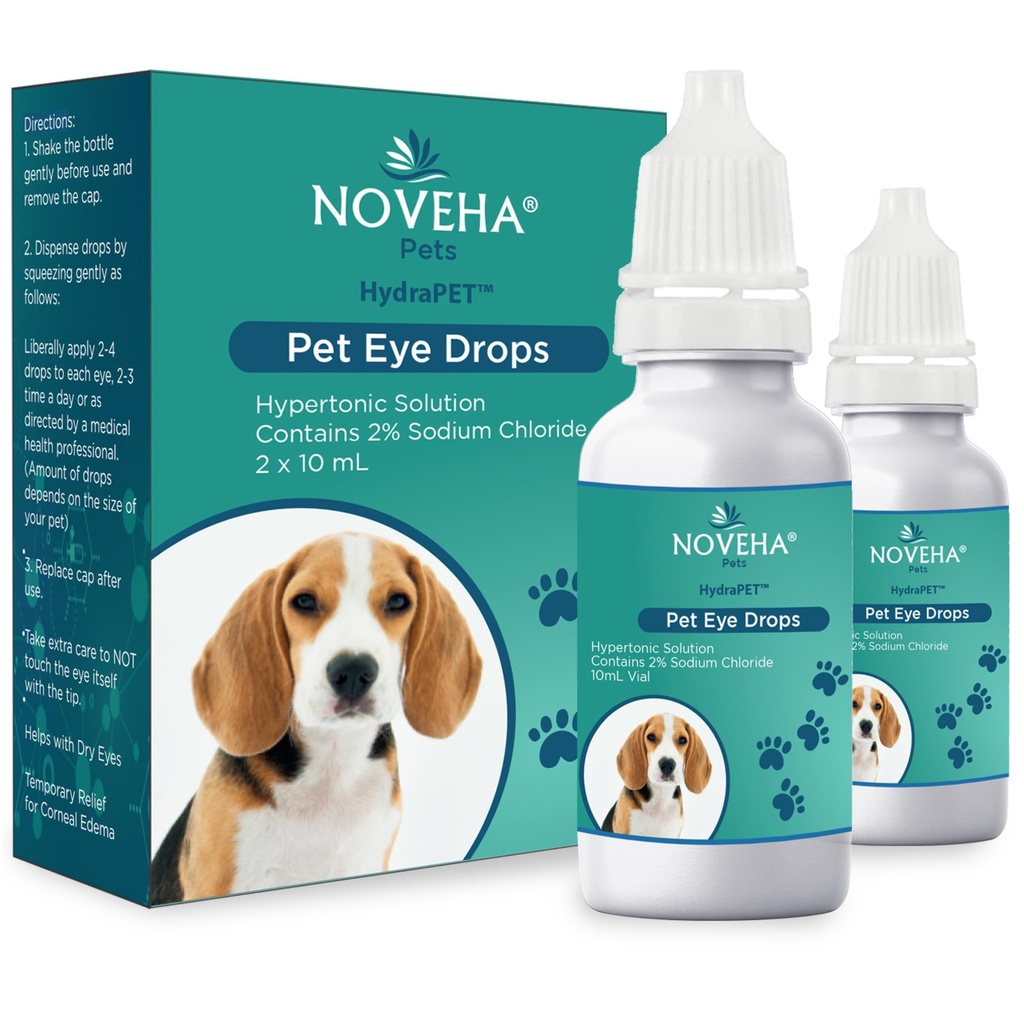 NOVEHA HydraPetTM Pink Eye Drops for Dogs & Cats | 2% 염화 나트륨을 가진 인공 티어를 윤활하고, 옥수수 Edema & Pets 건조한 눈 증후군을, 과민한 동물 눈 - 10mL (포장 2)