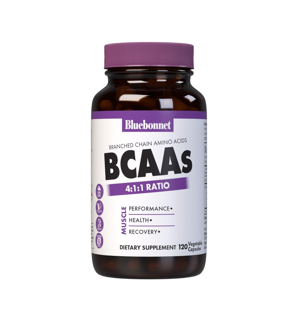 Bluebonnet 영양 BCAAs 4 : 1 비율, 근육 성능 *, 근육 건강 *, 근육 수리 *, 비 GMO, Vegan, Kosher 인증, 글루텐 - 무료, Soy-Free, Dairy-Free, 120 야채 캡슐, 30 서빙