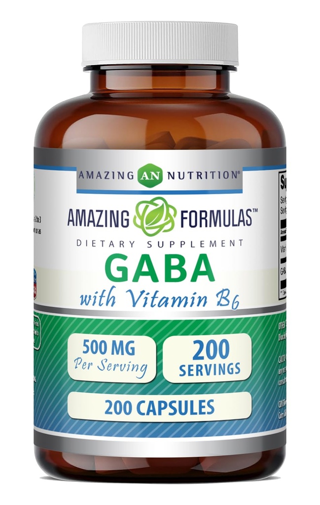 비타민 B6 보충제가있는 놀라운 수식 GABA | 500 Mg Per 서빙 | 200 캡슐 | Non-GMO | 글루텐 프리 | 미국
