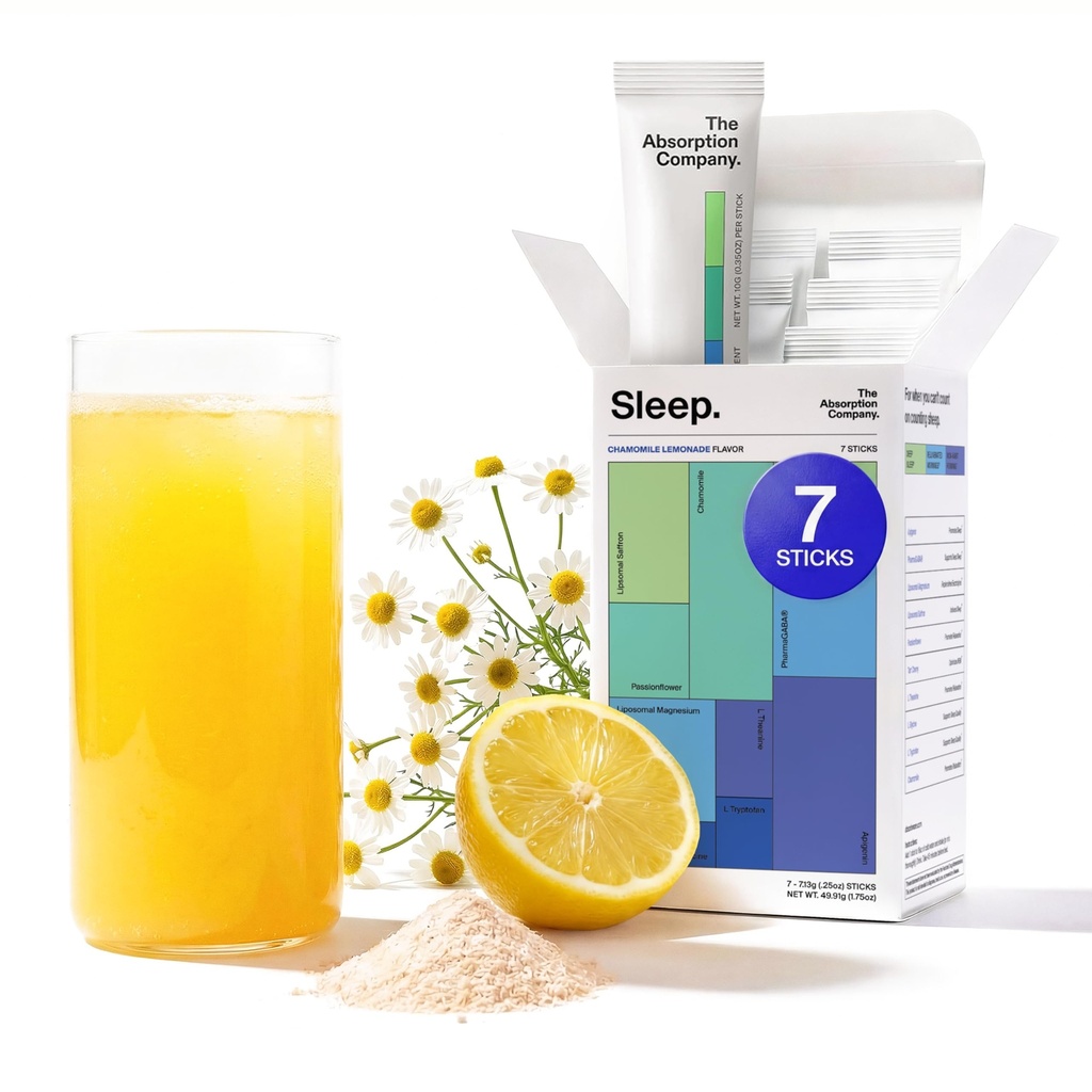 Sleep Aid Powder - Liposomal Saffron, Magnesium & PharmaGABA Melatonin-Free Natural Supplement를 사용하여 수면 품질 Chamomile Lemonade 7 스틱을 줄이고 개선하십시오.