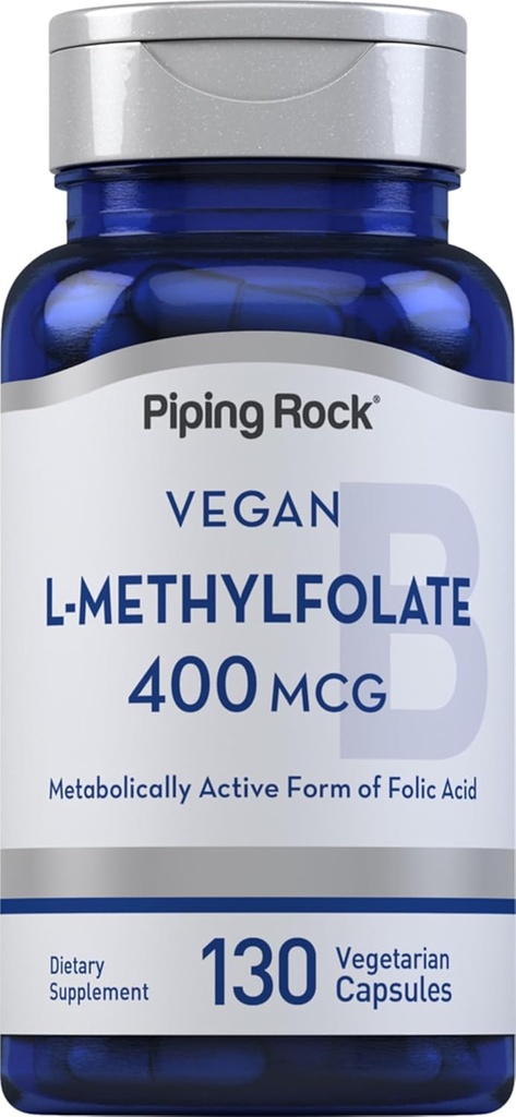 Piping Rock L MethylFolate 보충교재 | 400 mcg | 130 캡슐 | 채식주의자, 채식주의자 | Non-GMO, 글루텐 무료