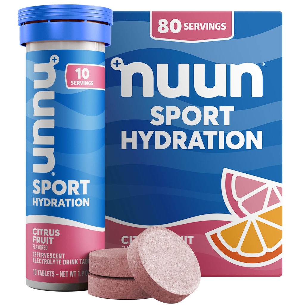 Nuun 스포츠 마그네슘, 칼슘, 칼륨, 염화물 및 나트륨, 글루텐 무료 및 채식, 밀감속 과일, 8 팩 (80 서빙 총)과 전자 정제