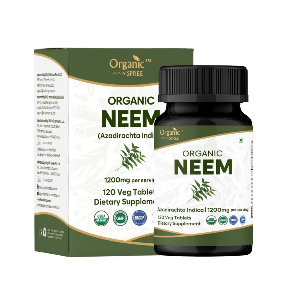 Neem 120 정제 | Azadirachta Indica (Neem) | USDA 유기 인증 | 건강한 피부와 해독 | 다이어트 보충교재 - 120tab