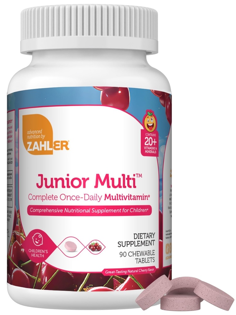 Zahler Kids Multivitamin Chewable Vitamin Tablet - 매일 비타민 보충을 완료하십시오 - 어린이 및 유아를위한 20 + 미네랄 및 비타민을 포함합니다 - Kosher Multivitamins Cherry 풍미 (90)