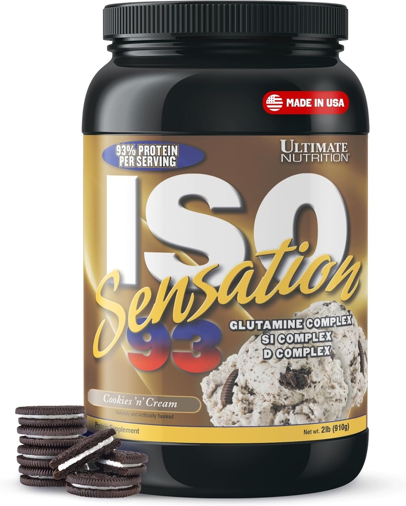 Glutamine Complex, ISO Sensation 93를 가진 궁극적인 영양 Whey Protein Isolate 분말 - 향상된 회복, 면역력 및 Gut 건강을위한 추가 Colostrum을 가진 Whey Protein Powder - 쿠키 N 크림, 2lbs