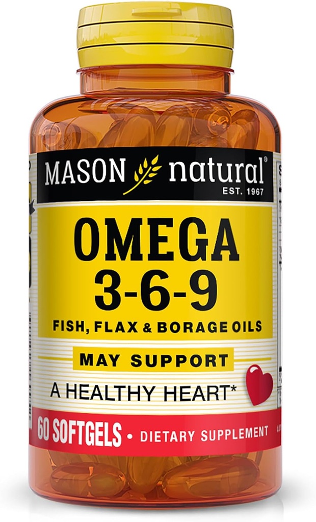 Mason 자연 오메가 3-6-9 물고기, Flaxseed, & Borage 기름, 60 Softgels