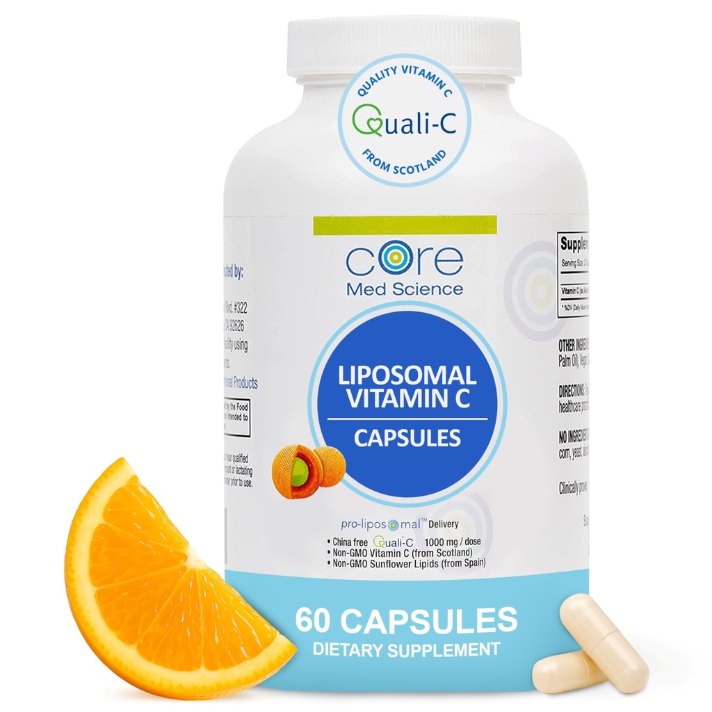 핵심 Med 과학 Liposomal 비타민 C 1000mg의 60의 캡슐 - 건강한 피부를 승진시키는 비 GMO 자연적인 Liposomal 비타민 C 보충교재 - 성인을 위한 면역 체계 승압기, 지원 교원질 형성