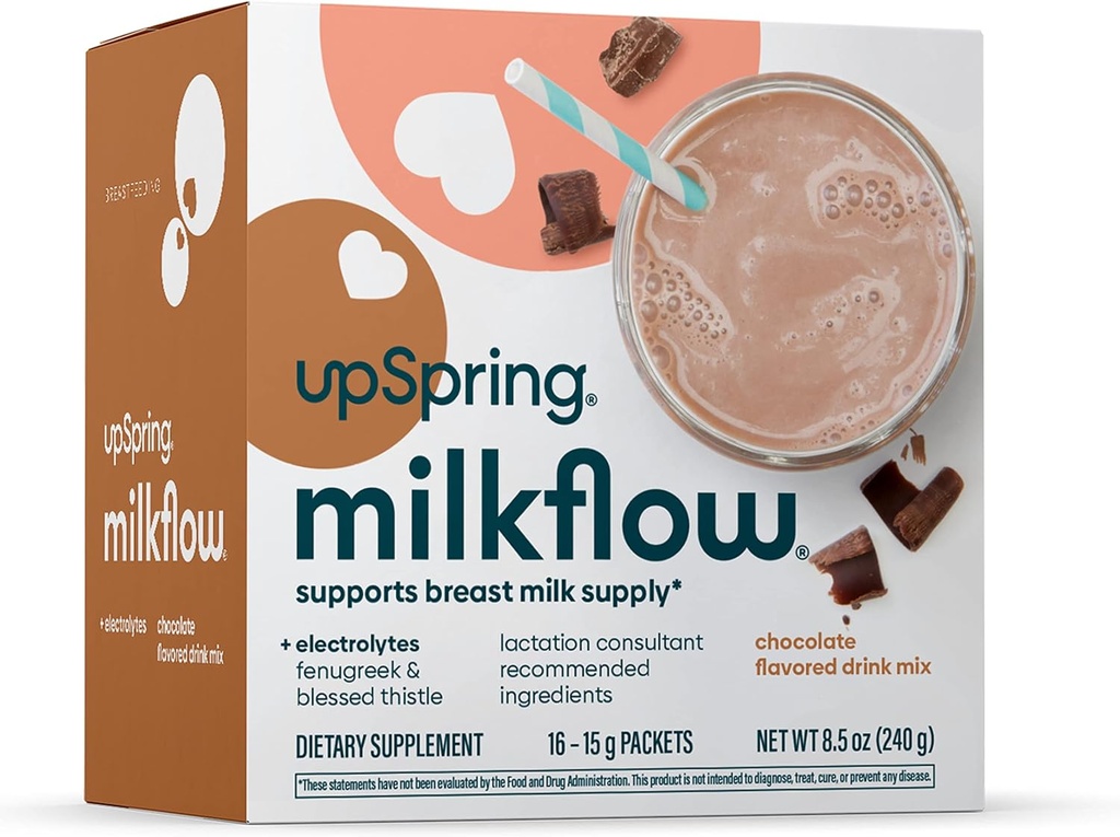 UpSpring Milkflow Electrolyte Breastfeeding Supplement Drink Mix with Fenugreek | 초콜렛 맛 | 건강한 모유 우유 공급 및 복원을 촉진하는 Lactation 보충 | 16 음료 혼합