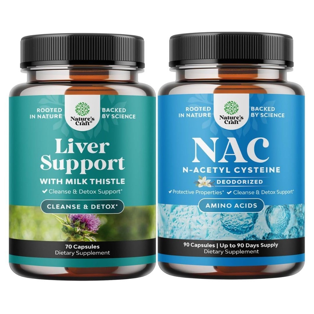 Liver Cleanse Detox & Repair Formula 및 NAC Supplement N-Acetyl Cysteine 600mg의 번들 - 우유 이틀을 가진 초본 간호 지원 보충교재 - 높은 흡수 NAC 600 mg 캡슐 글루타티온