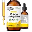 야생 & 유기 Maca Ashwagandha Drops for Men and Women - 페루 마카 루트 및 전체 지원을위한 Ashwagandha Tincture - 채식주의자, 설탕 및 알코올 무료 추출물 보충 - 2 fl oz