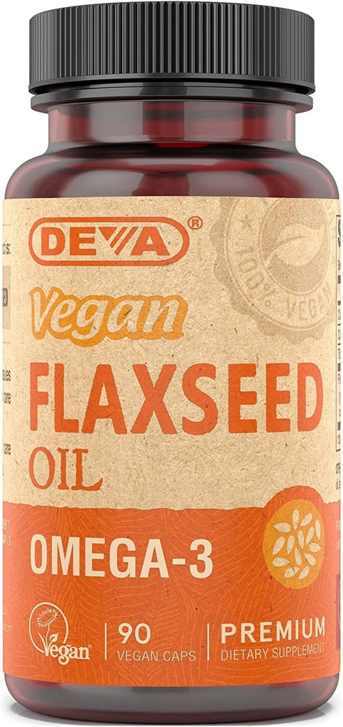 Deva Vegan 비타민 Flax 씨 오일, 500 MG, Vegan, 90 Vcap (4 팩)