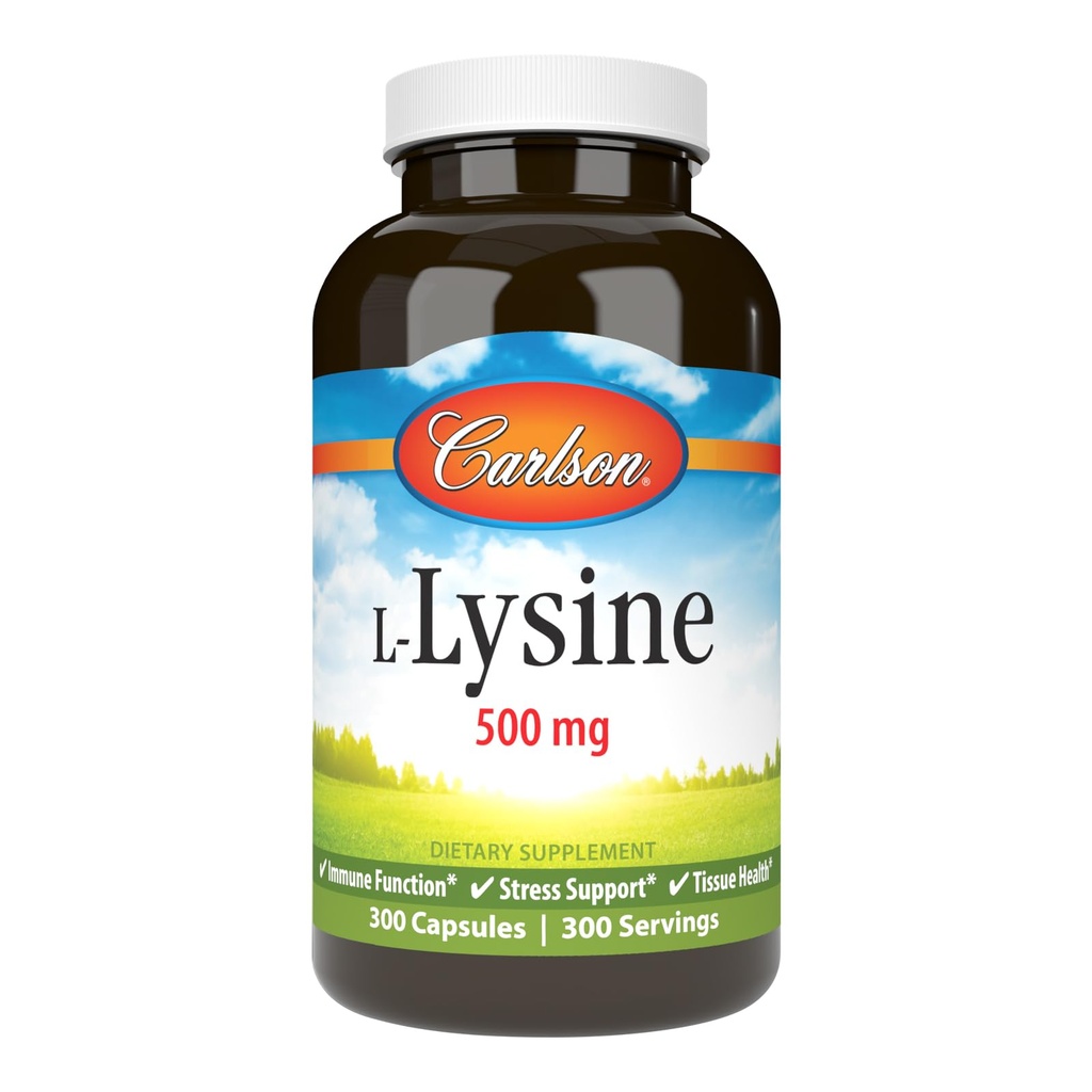 Carlson - L-Lysine, 500 mg의 건강한 조직 & 근육 발달, 300의 캡슐을 지원합니다