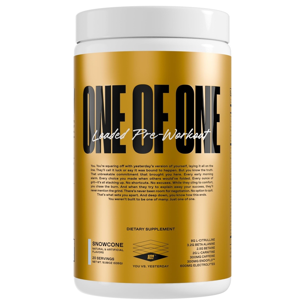 One Loaded Pre-Workout – High-Stim Energy, Focus & Endurance with EndoFloTM, Genius PureTM Alpha GPC, NeuroRushTM, Dynamine®, Crash, Gluten Free – Snow Cone