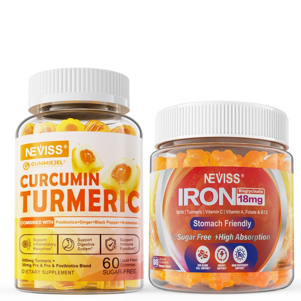 설탕 자유로운 심황 Curcumin는 성인을 위한 Gummies 550mg, 비타민 C를 가진 Vegan 철 Gummies 보충교재를 채웠습니다