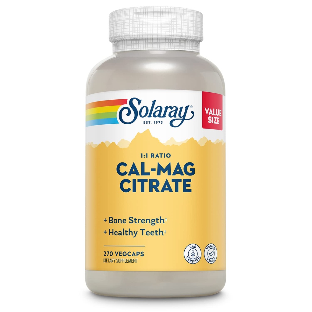 Solaray 칼슘 마그네슘 구연산염 1000mg 1:1 비율, 뼈 힘 보충교재, 근육, Nerve 및 뼈 건강 지원, 높은 흡수를 위해 킬레이트, 60 일 보증, 45의 서빙, 270의 VegCaps