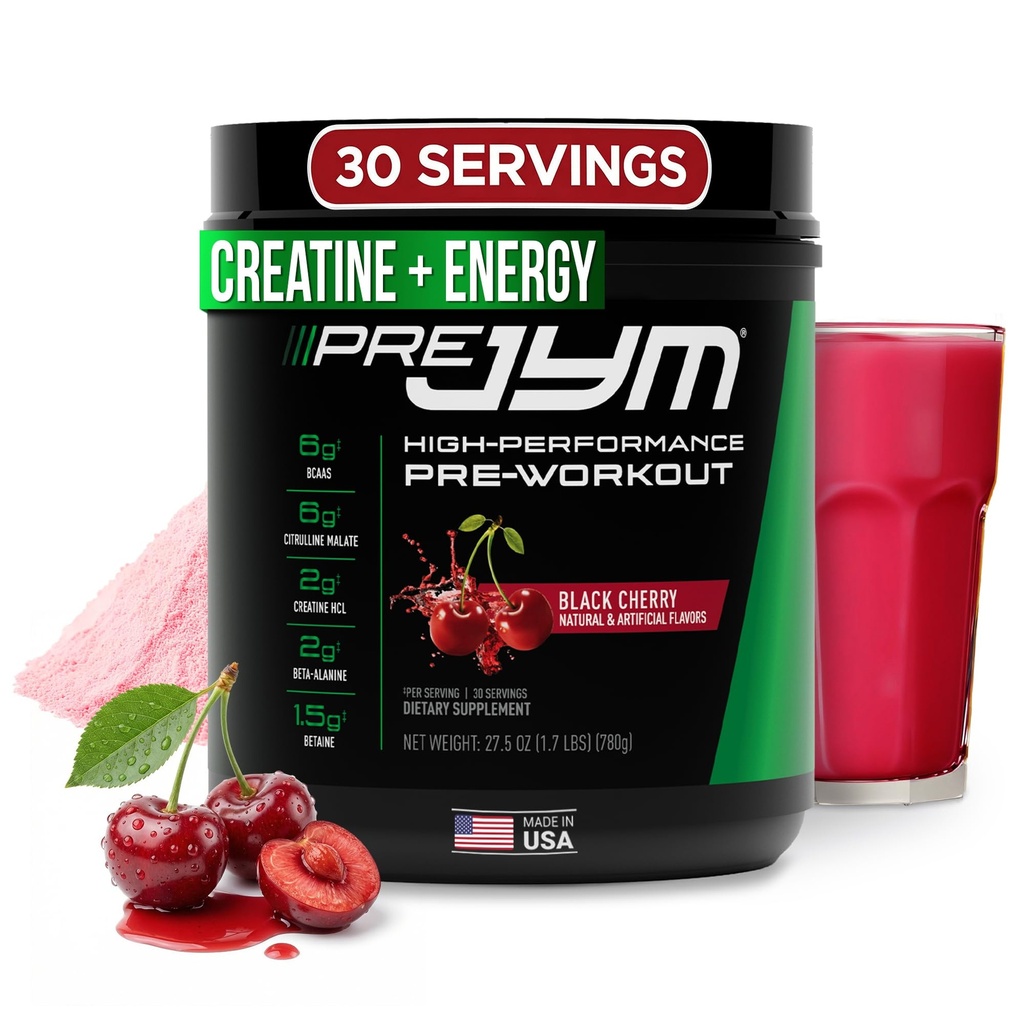 JYM 보충교재 과학 전 JYM 검정 체리 전 운동 분말 남자 & 여자, BCAAs, Nootropics, Creatine HCI, Citrulline, beta 알라닌, Betaine, Taurine, Huperzine, 30의 서빙