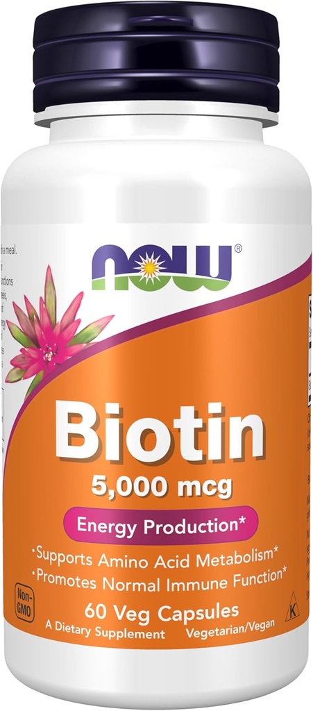지금 식품 보충제, Biotin 5,000 mcg, 아미노산 Metabolism *, 에너지 생산 *, 60 Veg 캡슐