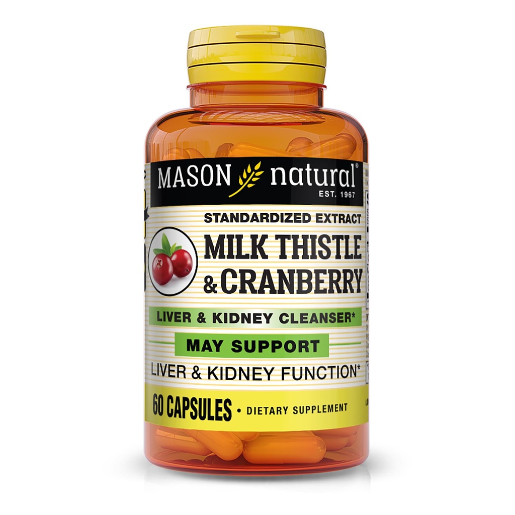 MASON NATURAL 우유 이틀/Cranberry Liver & Kidney Cleanser - 건강한 Liver & Kidney 기능, 세척 및 해독, 60 캡슐 지원