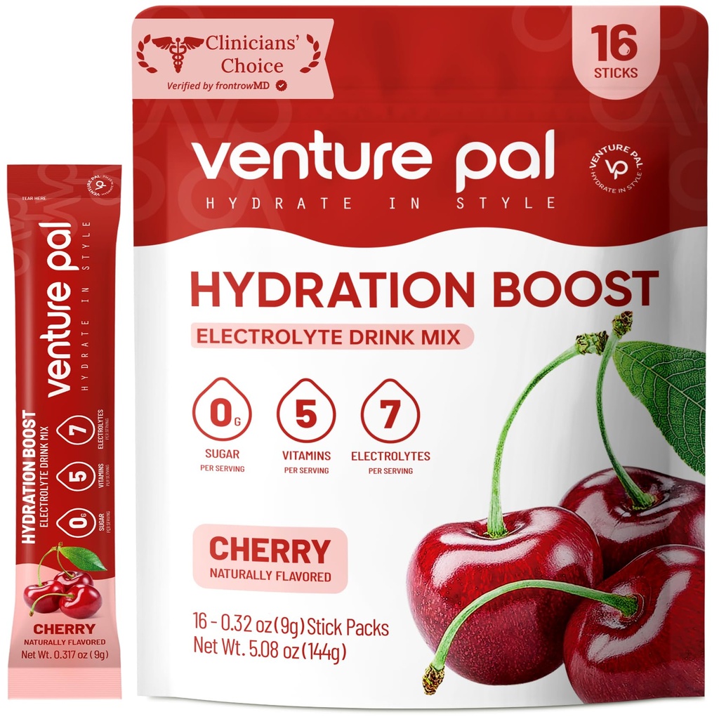 벤처 Pal Sugar Free Electrolyte Powder Packets - Rapid Hydration & Party Recovery 용 액체 일일 IV 음료 믹스 | 5 비타민 & 7 일 전동| Keto Friendly | Non-GMO | 인증 Vegan | 16 스틱