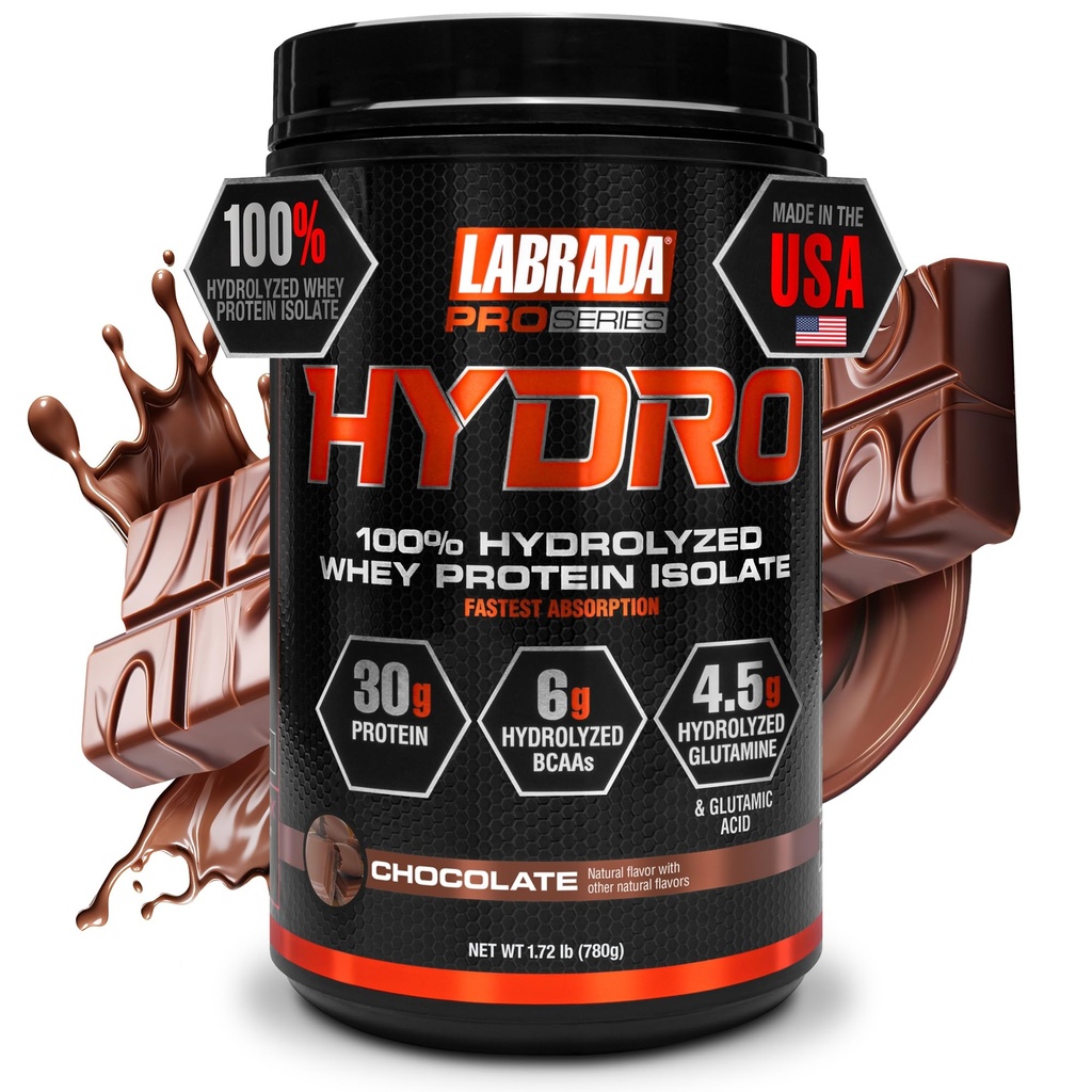 LABRADA Hydro 100% 순수한 가수분해 된 Whey Protein Isolate Powder, Lactose Free, Fastest Digesting, Instant Mixing,Delicious Taste 20 서빙 (코놀)