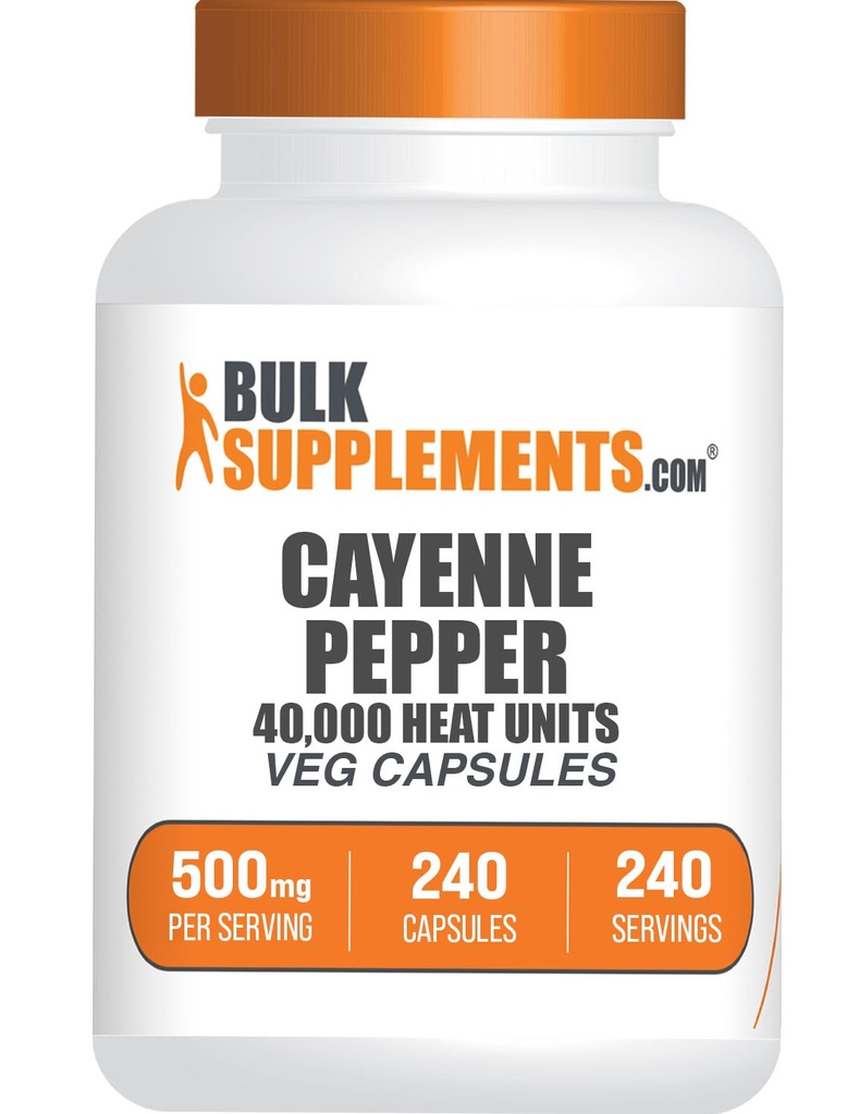 BulkSupplements.com Cayenne Pepper Capsules - Cayenne Pepper 40000 HU, Capsaicin Supplements, Cayenne Pepper Supplements - 글루텐 무료, 서빙 당 1 캡슐, 240 Veg 캡슐 (팩 1)