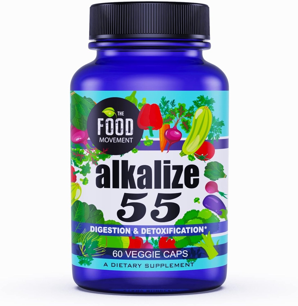 식품 운동 - 55, 55 Fermented Foods with Black Earth Humic Fulvic Trace Minerals, Electrolytes, pH Balance, 면역 부스트, Vegan - 60 Veggie Caps