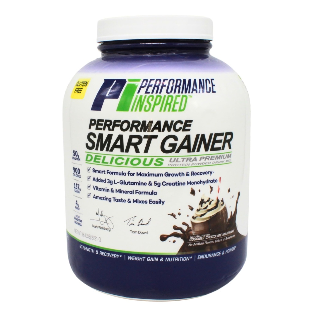 성능 Inspired Nutrition Smart Mass Gainer - 50G Protein, 900 칼로리, 크레아틴, L 글루타민 및 소화 효소 - 근육 회복 및 성장 - 초콜릿 밀크 셰이크 - 6 lb