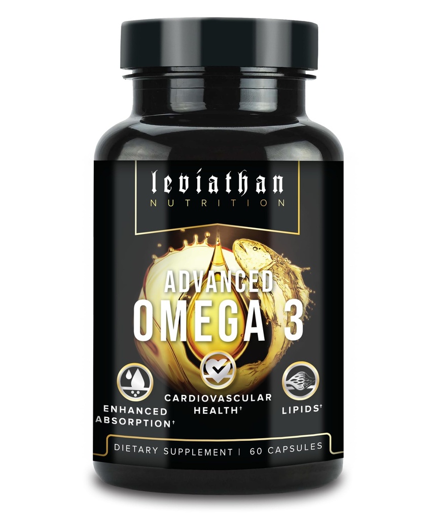 Leviathan Fish Oil Omega 3 캡슐 | 프리미엄 노르웨이 오메가 3 생선 기름, 뇌, & 면역 지원 | 슈페리어 흡수 트리플 강도 물고기 오일 보충제 - 무료 양식 EPA 및 DHA