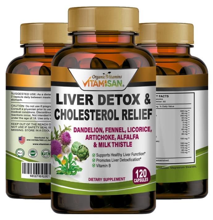 VITAMISAN Liver Cleanse Detox는 우유 이틀 Fennel-Alfalfa-Vitamin B-Artichoke-Dandelion Root Support Men & Women 120 Caps Detox Cleanse & Boost Immune를 보충합니다.