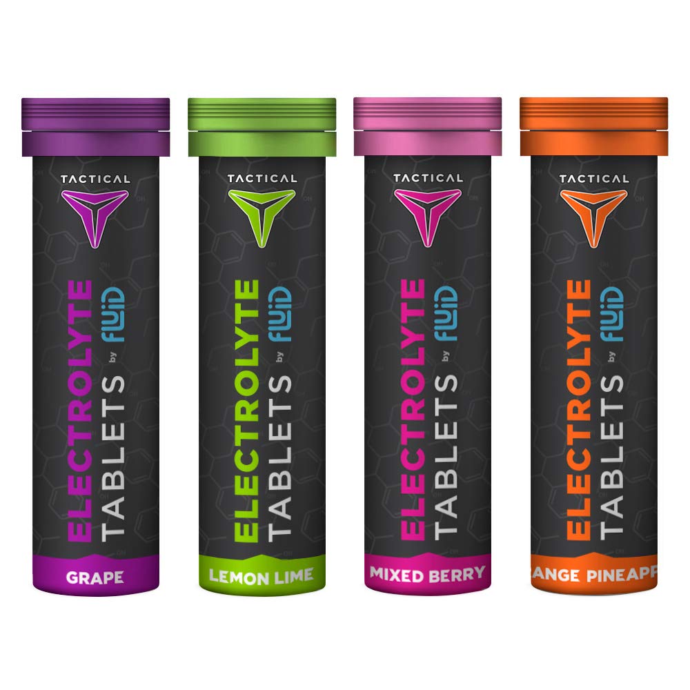 유체 전술 - Effervescent Hydration Tablets, Electrolyte Replacement & Dehydration Prevention, 4 Pack, 40 서빙 (Variety)