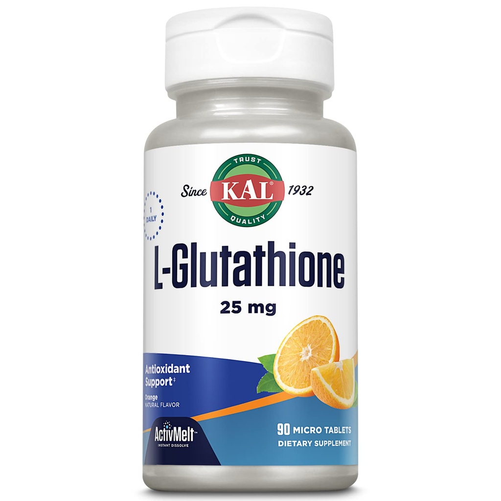 KAL L-Glutathione, 감소된 글루타티온 보충교재, 높은 흡수 산화제, 주황색 풍미 즉시 녹은 ActivMelt, 채식주의자, 실험실 확인되는, 90의 서빙, 90의 마이크로 정제