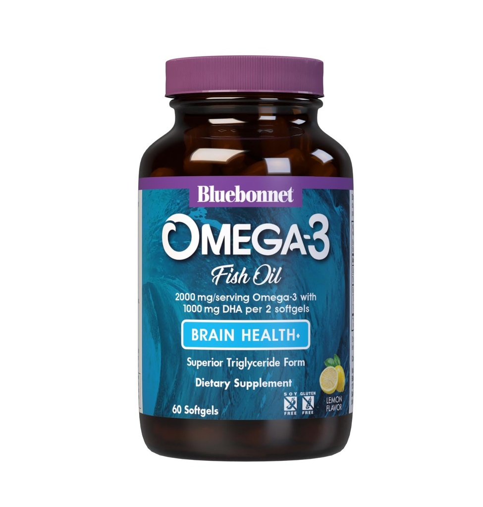 Bluebonnet 영양 오메가-3 뇌 공식 천연 야생 잡힌 Triglyceride 형태 DHA 860 mg EPA 120 mg - 높게 집중된 Cognitive 건강 & 웰빙 지원 보충교재 - 글루텐 자유로운 - 60 Softgels