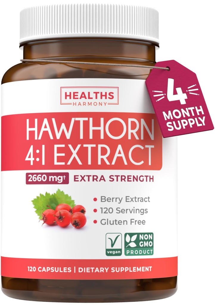 Super Potent Hawthorn Berry Extract Capsules - Hawthorn Berry Supplement Extra Strength Concentrate에서 Heart and Digestive Health 지원 - Vegan Non-GMO 및 글루텐 무료 (4 개월 공급)