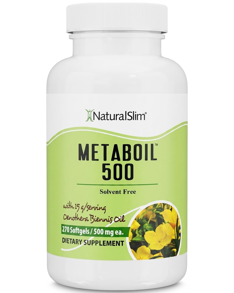 NaturalSlim Evening Primrose Oil for Women 1500mg from Cold Pressed Oil - 여성 건강, 대사, 심장 및 피부 건강을위한 Metaboil 500 GLA 보충 Gamma Linolenic Acid - 270 Softgels