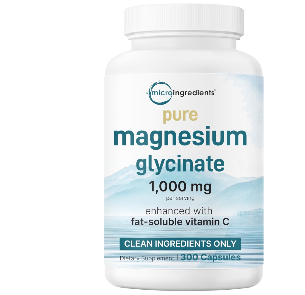 순수한 마그네슘 글리세라이드 1,000mg, 300 캡슐 | 최대 흡수를 위해 100 % 킬레이트 | 수면, 근육, 심장 및 신경 건강 지원 | 비타민 C 강화 | 만 사용 활성 성분