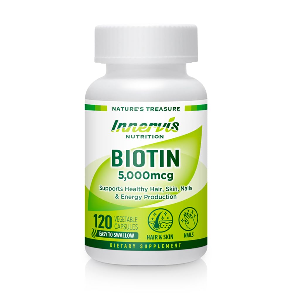 높은 효능 Biotin 5000mcg - 머리, 피부 및 손톱 건강, 120 Veggie 캡슐 지원