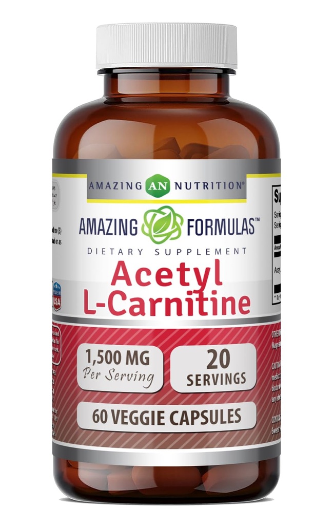 놀라운 수식 Acetyl L 카르니틴 Hcl Veggie 규정식 보충교재 - 500 Mg, Veggie 캡슐 (비 GMO, 글루텐 무료) 병 당 - 에너지 생산 & Cognitive 기능을 승진시킵니다 (60 조사)