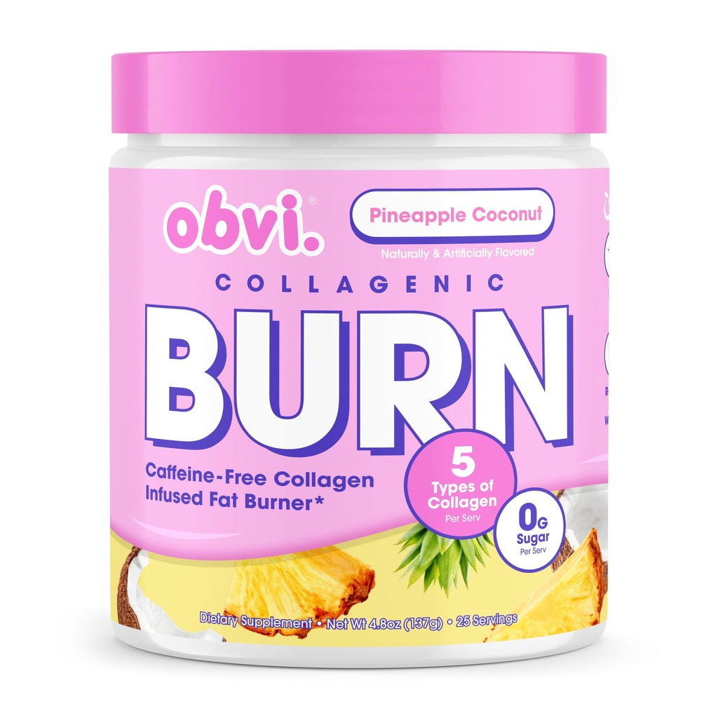 Obvi Collagenic Burn Powder | GBB, Ashwagandha & Green Coffee와 멀티콜라겐 펩타이드 혼합 | Pineapple Coconut, 25 인분