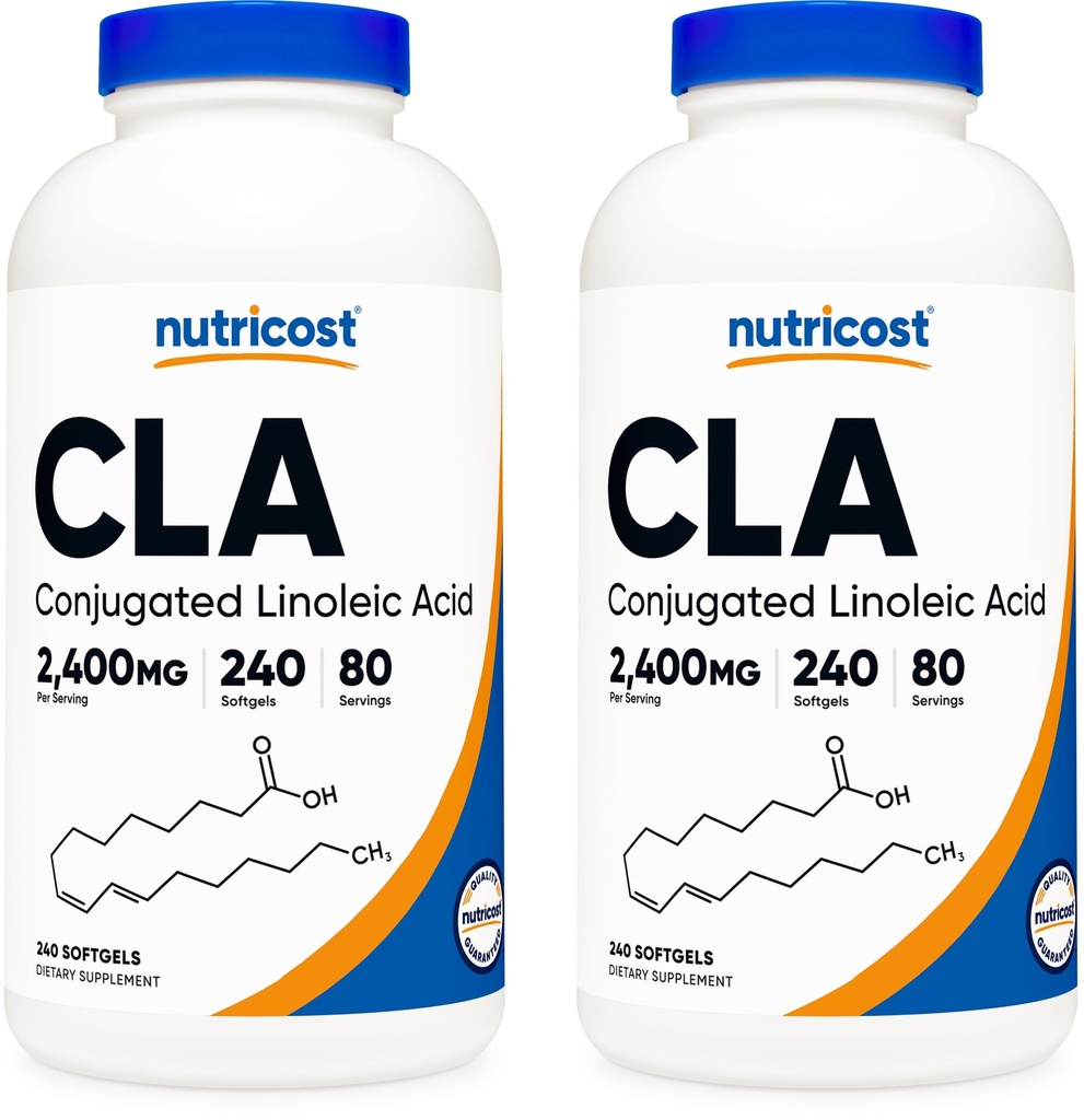 Nutricost CLA (투약된 Linoleic 산) 2,400mg, 240 Softgels - 글루텐 자유로운, 비 GMO, Softgel (2 병) 당 800mg