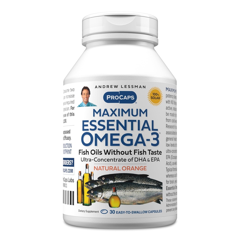 ANDREW LESSMAN 최대 필수 Omega-3 오렌지 - 30 Softgels - 매우 순수한, 높은 Potency Omega-3 오일. 높은 DHA, Stomach Upset 없음, 오염 물질 없음, 수성 없음. 작은 쉽게 삼키기 Softgels