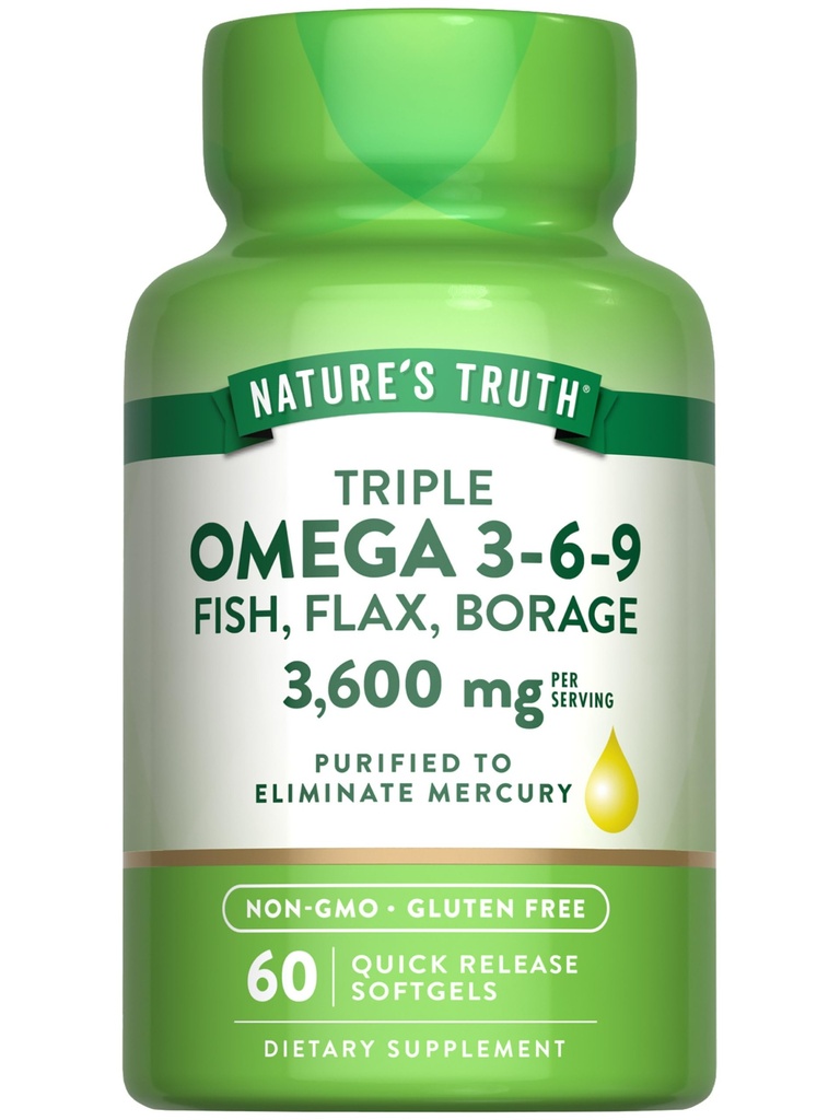 자연의 진실 트리플 오메가 3-6-9 소프트젤 | 3600mg | 60 개 | 물고기, 플럭스, 붕어 오일 | 비 GMO & 글루텐 무료 보충