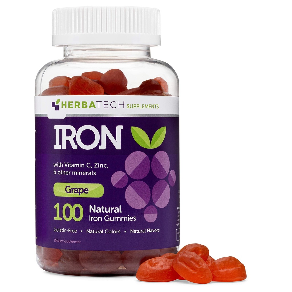 성인과 아이를 위한 철 Gummies, 철, 비타민 C, A, B, 아연, Folic 산 및 Biotin를 가진 Chewable Multivitamin 보충교재, HERBATECH에서 미국에서 만드는 Vegan 안전