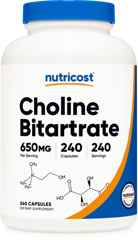 Nutricost Choline Bitartrate 650mg, 240 채식 캡슐 - 비 GMO, 채식 친화적 인 글루텐 무료
